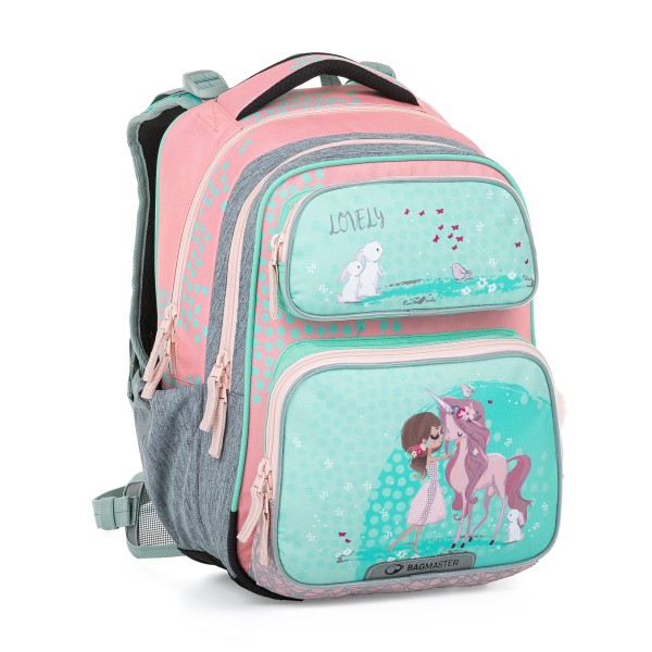 Školní dvoukomorový batoh s vyjímatelným bederním pásem - Jednorožec a králíčci
