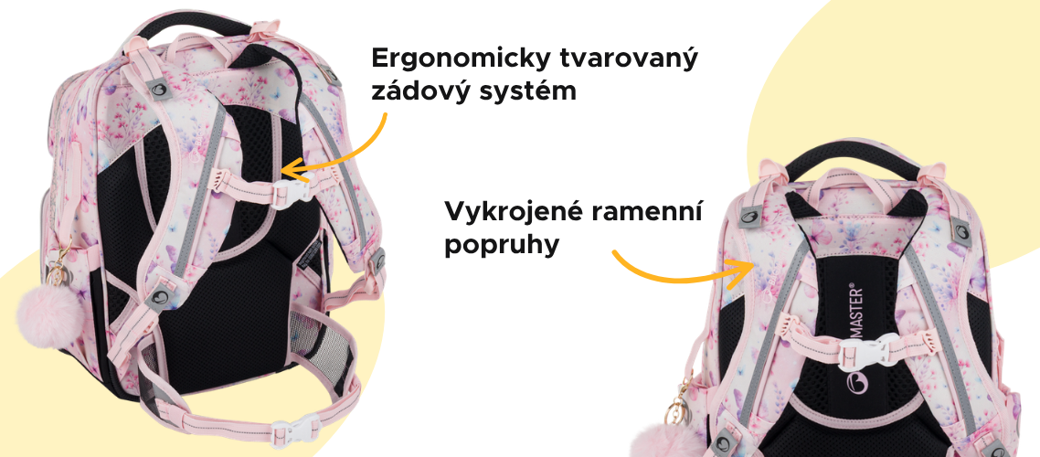 školní batoh, ergonomický, vykrojené ramenní popruhy, pro holky, na 1. stupeň zš
