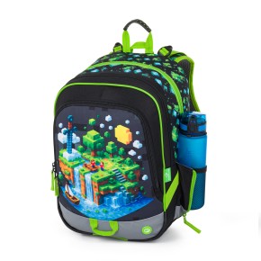Bagmaster ALFA 26 B školní tříkomorový batoh – kostičkový svět