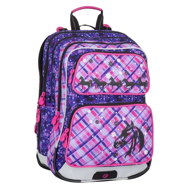 Školní batoh GALAXY 7 B - fialovo růžový, koně