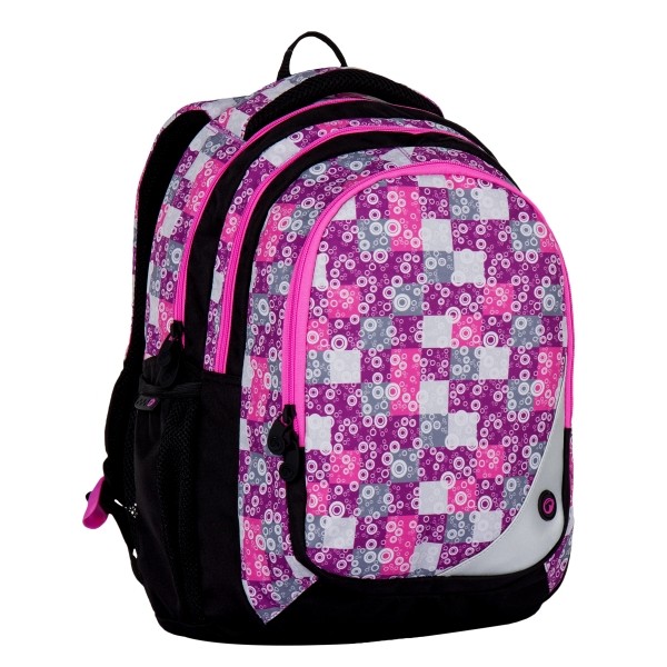 Školní tříkomorový batoh MAXVELL 7 A - růžovočerný