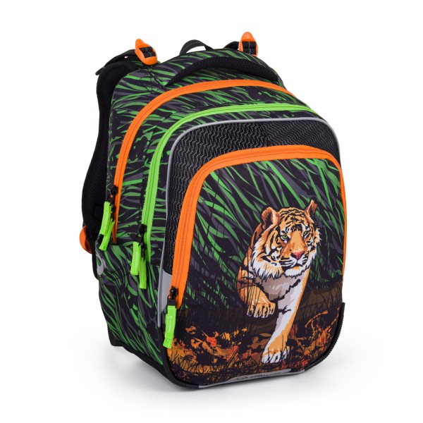 Školní tříkomorový batoh s vyjímatelným bederním pásem – tygr
