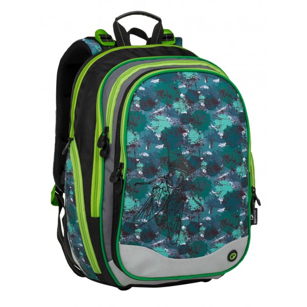 Školní čtyřkomorový batoh ELEMENT 9 B - zelený motiv moucha