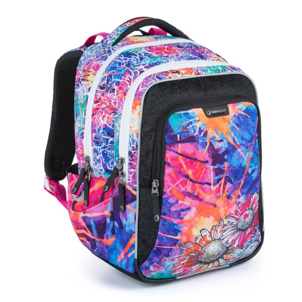 Školní tříkomorový batoh - barevné květiny