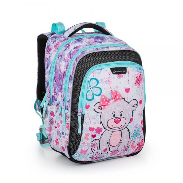 Školní tříkomorový batoh s vyjímatelným bederním pásem - medvídek