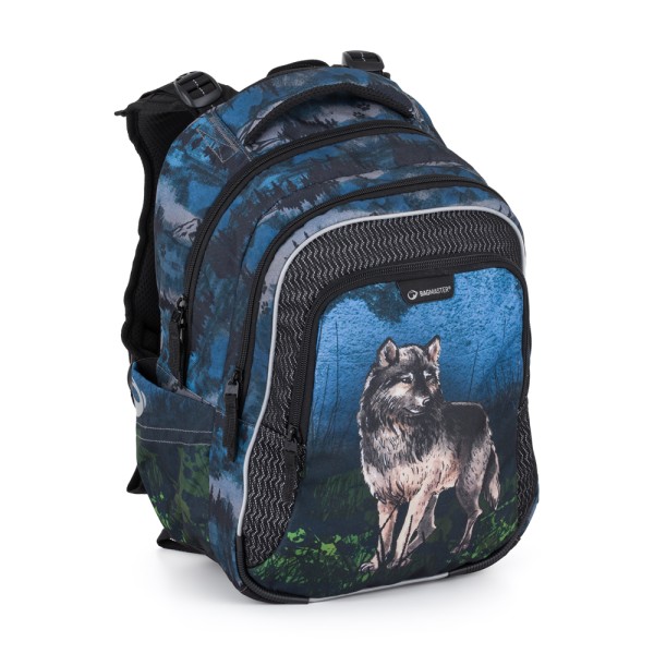 Školní tříkomorový batoh s vyjímatelným bederním pásem – vlk