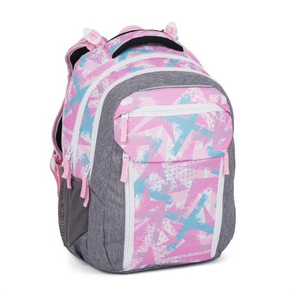 Školní dvoukomorový batoh s vyjímatelným bederním pásem – růžovo-modrý