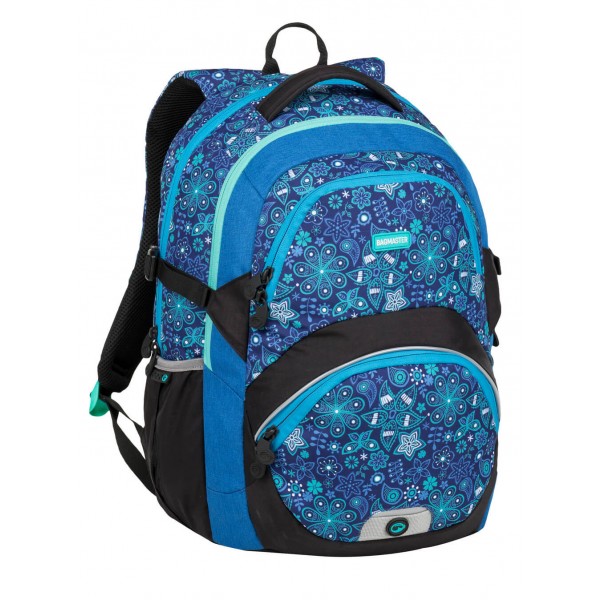 Školní dvoukomorový batoh THEORY 9 C - modrý s květinami