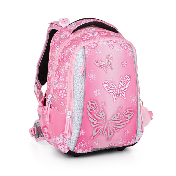 Školní dvoukomorový batoh s vyjímatelným bederním pásem - motýlci