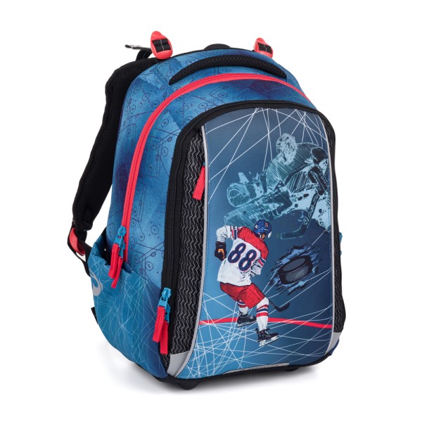 Školní tříkomorový batoh s vyjímatelným bederním pásem – hokej