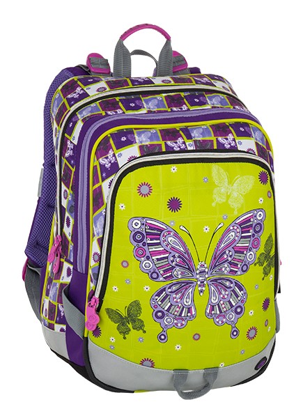 Školní tříkomorový batoh - motýl s kamínky