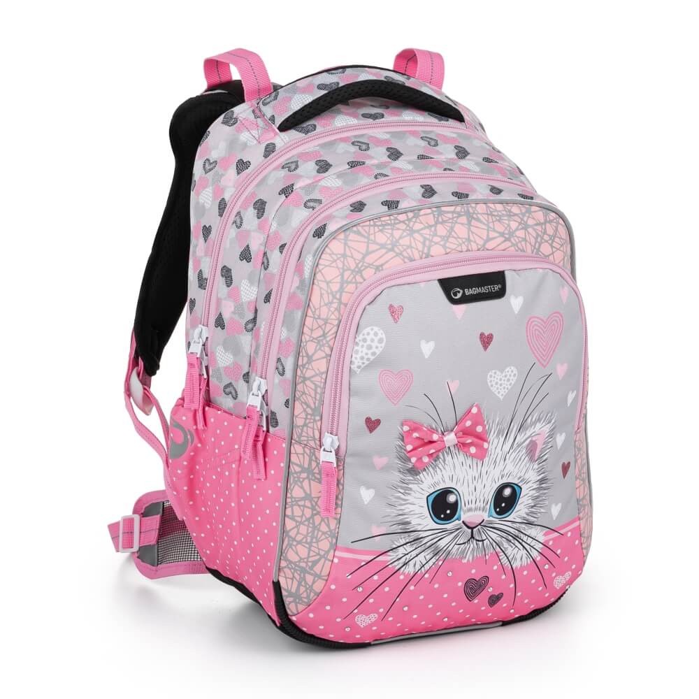 Školní tříkomorový batoh s vyjímatelným bederním pásem - kočička