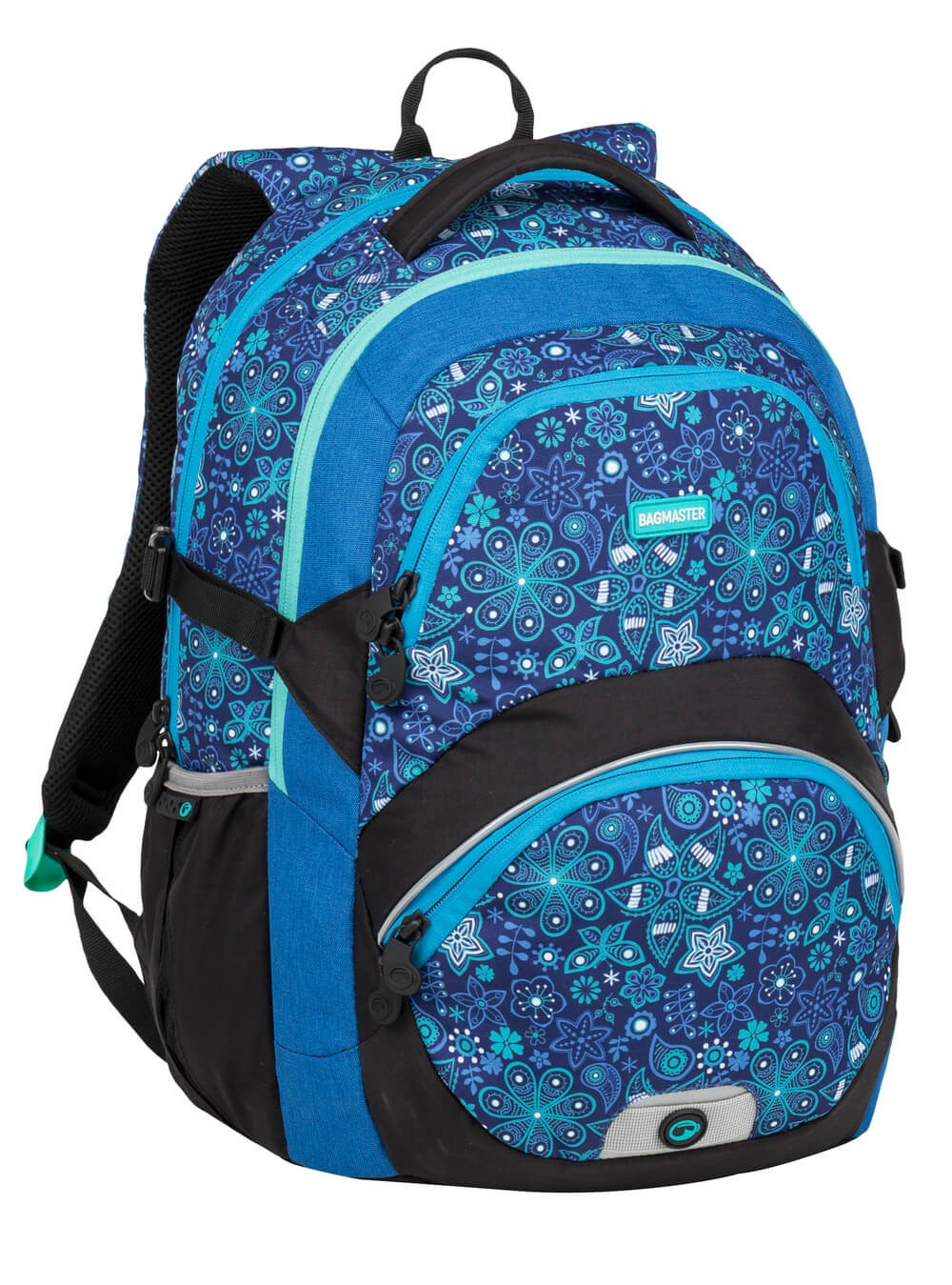 Bagmaster THEORY 9 C školní batoh - modrý s květinami
